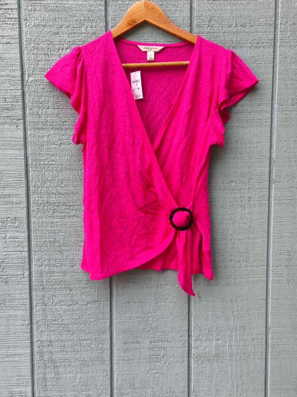 NWT Banana Republic 100% Linen Wrap Shirt sz S Hot Pink Coastal Chic Beach Boho